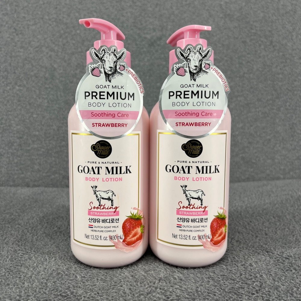 2x Aekyung Shower Mate Goat Milk Body Lotion 13.52 oz Strawberry Soothing